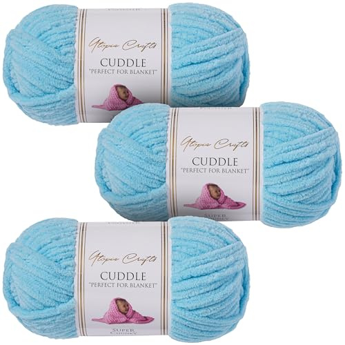 Utopia Crafts Cuddle Supertjockt Chenillegarn Turkos, 100 g 60 m Nystan, Fluffigt, Mjukt & Lätt att Använda, Chunkygarn för Virkning & Stickning, Nybörjarvänligt Alternativ till Ullgarn - 3-pack
