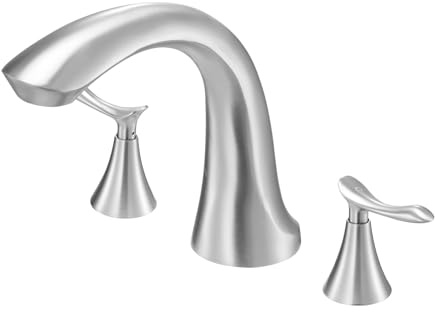 VEVOR Mitigeur de Baignoire Romaine, Robinet de Baignoire à Col de Cygne avec 3 Trous et 2 Poignées, Ensemble de Robinetterie de Bain à Montage sur Pont, Acier Inoxydable Brossé, pour Salle de Bains