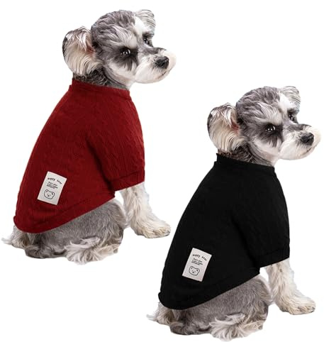 Mayoii Lot de 2 pulls en tricot pour chien et chat de petite et moyenne taille (noir + rouge, taille XL)