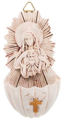 TOYANDONA Heiliges Wasserbecken Wanddeko aus Resin Katholisches Weihwasserbecken mit Elegantem Design Wandhängend für Hauseingang Kirche Tauf Erstkommunion-Dekoration