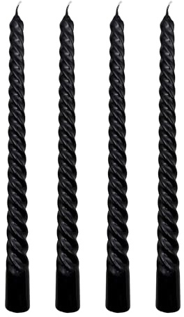 FloraVigo 4 Stück Schwarze stabkerzen gedreht, Kegelkerzen, Tropffrei, Wunderschöne, gedrehte Dinnerkerzen，Geeignet für Hochzeits- und Valentinstagsdekorationen(Schwarz)