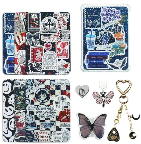JINGSEN Lot de 6 jolies cartes d'insertion pour Kindle, sur le thème du livre avec breloques, pour Kindle et bouchons anti-poussière USB-C, pour 11e/12e génération, 17,3 x 12,2 cm (noir 2)