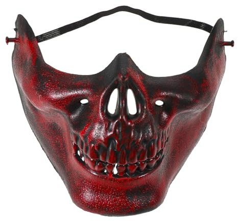 NIYANGLE Lot de 3 masques de squelette demi-masques de squelette pour Halloween, chasse, déguisements, soirées costumées et bals masqués - Rouge