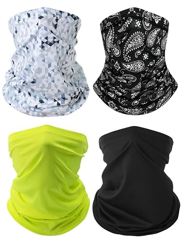 wiut Neck Gaiter Face Mask, 4 Pack UV Protection Cooling Bandana Scarf for Men and Women, Breathable Sun Dust Wind-Proof Gator for Fishing, Cycling, Hiking, Motorcycling and Outdoor Sports