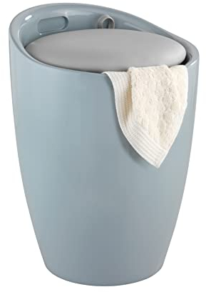 WENKO Badhocker Mod. Candy Grau, belastbar bis 120 kg, Hocker mit Stauraum für Badezimmer und Wohnzimmer, integrierter Wäschesammler, ABS-Kunststoff, BPA-frei, Fassungsvermögen 20 L, Ø 36 x 50,5 cm