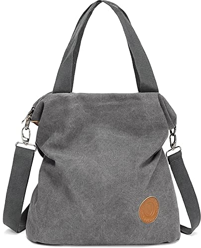 Myhozee Handtasche Damen Canvas Umhängetasche,Taschen Damen Strandtasche Schultertasche Crossover Bag für Mädchen Frauen-GRAU
