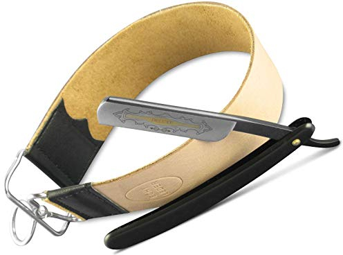 Rasiermesser Set Nassrasierer Set mit Leder Streichriemen Einsteiger Set mit Abziehleder und Goldätzung Straight Razor
