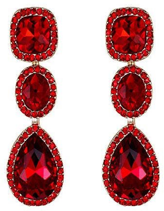 EVER FAITH Damen Ohrringe Strass Kristall Vintage Party Braut Teardrop Halo baumeln Ohrhänger Rot Gold-Ton