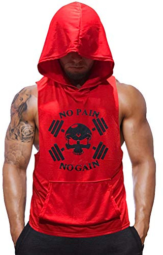 SZKANI Mens Skull Print Sleeveless Fitness Vest Bodybuilding Stringers Workout Tank Tops (Medium, Red(Double Dumbbell))
