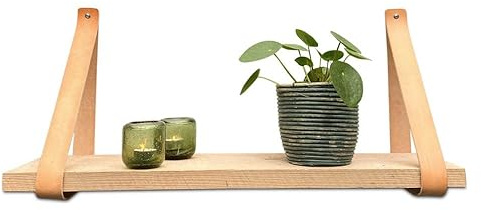 Brute Strength – Regalträger aus Leder – Natur – 4 Stück | Regalhalter und -riemen aus Vollnarbenleder für Bücher, Pflanzen, Wandregale; Schrauben und Dübel inklusive, ohne Regalbrett
