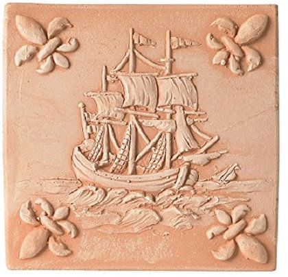 PANNELLI DA PARETE IN TERRACOTTA (SET 2 PEZZI) VELIERO ED EOLO RIVESTIMENTO IN COTTO NATURALE COCCIO ARREDO CASA GIARDINO PORTICO DECORAZIONI A MURO