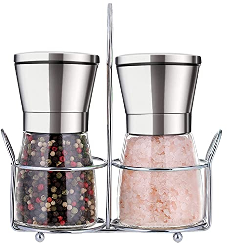 Bugucat Molinillo de Sal y Pimienta,Manuale Moledor de Cerámica de Calidad,Ajustable Salero Pimentero Molido Grueso y Fino,Trituradora Salero Pimentero Vacíos,Molinillo de Especias con Soporte