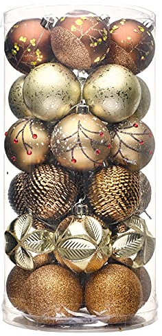 Valery Madelyn 30pcs 6cm Boules de Noël, Bronze et Or, Lot de Décoration Incassable pour Sapin de Noël, Ornements de Boule de Noël Traditionnelle, Boule à Suspendre pour l'arbre de Noël