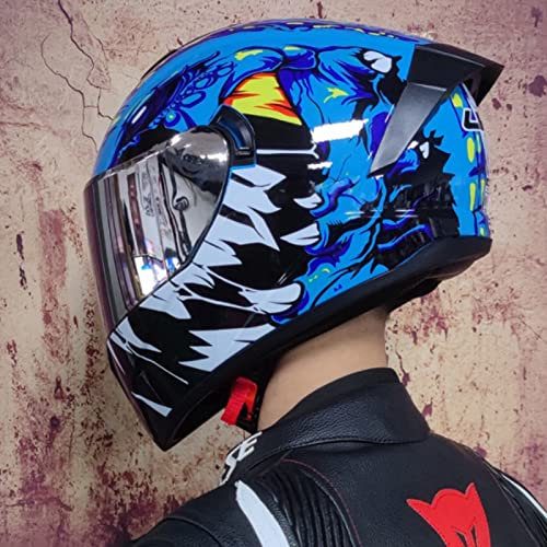 Modular-Helm Atmungsaktiver Mopedhelm Herren & Damen Rollerhelm Motorrad-Integralhelm Klapphelm Sturzhelm Flip-Up Jet Helm Mit Visier Erwachsener ECE-Zertifizierung,Blau,XL