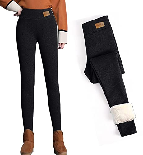 CheChury Pantalons Chauds Hiver Leggings Sport Doublés de Molleton Femme Slim Epais Doublure Polaire Taille Haute Leggings Elastiques Grande Taille Casual,Noir,M