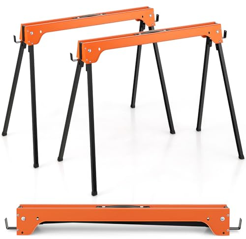 ERGOMASTER Saw Horses 2 Pack Folding, with 2x4 Detachable Support Arm, 1322 Lbs Weight Capacity of Per Sawhorse, Lightweight Portable Collapsible Saw Horses