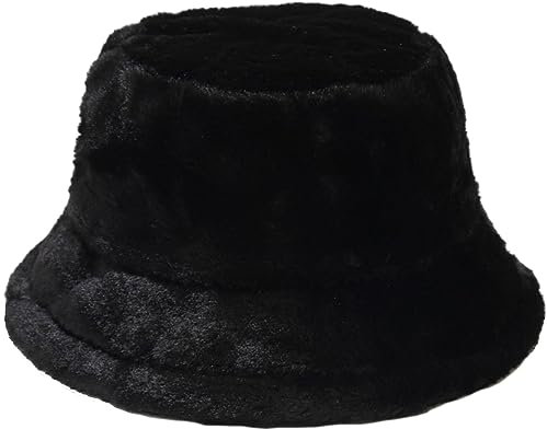 DURINM Wintermütze Damen Plüsch Fischerhut Winter Casual Hut Bucket Hat Schlapphut Warmer Fischerhut Eimerhut Plüsch Mütze für Mädchen (schwarz)