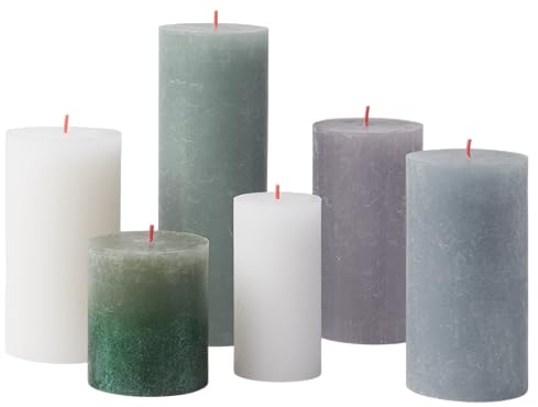 Bolsius Candele rustiche a pilastro - set regalo da 6 pezzi - candele decorative per la casa - durata della combustione - non profumate - cera vegetale naturale - senza olio di palma