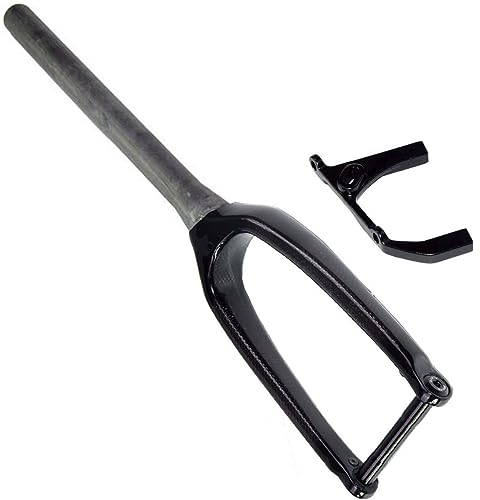 LHHL 16 20 Zoll Kohlefaser MTB BMX Starre Gabeln Mountainbike Vorderradgabel Steckachse 15x100mm Scheibenbremse 1-1/8 Verjüngtes Rohr Fahrradgabeln (Color : Black-Glossy, Size : 16)