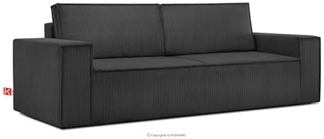 Konsimo Napi Sofa - Schlafsofa - Sofa mit Schlaffunktion - Schlafsofa mit Bettkasten - Couch - Couch mit Schlaffunktion - Sofabett mit abnehmbaren Kissen - Bettsofa - 244 cm - Dunkelgrau