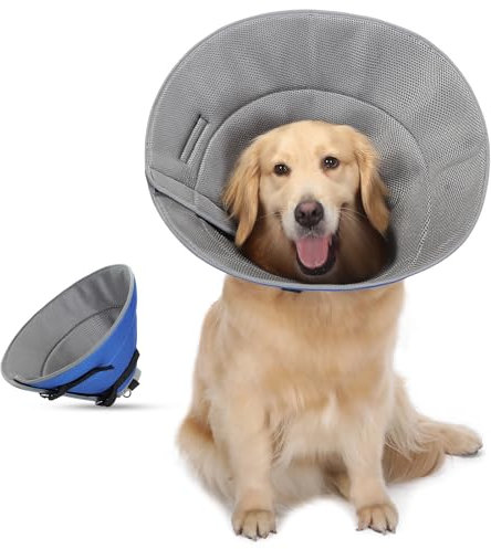 HAPPY HACHI Halskrause, Atmungsaktive Comfy Cone, Verstellbar Genesungshalsband für Hunde, Vorbeugung von Biss- und Leckwunden Weich Schutzkragen Nach Operationen (Blau, XS)