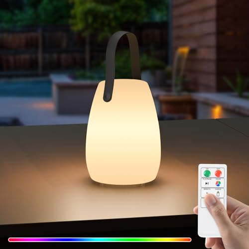 uuffoo Akku Outdoor Lampe Tragbare LED Außen Tischleuchte mit 8 Farben Wasserdichtes wiederaufladbares dimmbares kabelloses Tischlampe für Tisch Bar Terrasse dekoration (Kunststoff-Griff)