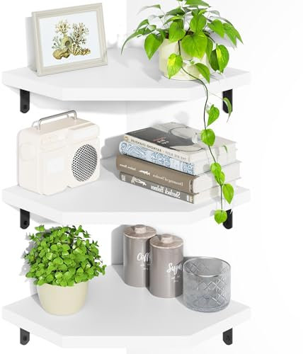 Alsonerbay Ecke Wandregal Weiß, Holz Ecke Regale Satz von 3, Hängende Schwebende Ecke Regal für Schlafzimmer Küche Wohnzimmer Büro Badezimmer