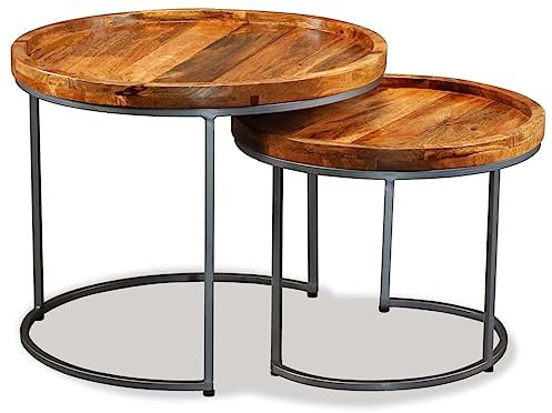 SDWEHO7 Couchtisch 2er Set, Satztische Sofatisch Wohnzimmertisch Beistelltisch für Wohnzimmer Schlafzimmer, Mangoholz Massiv