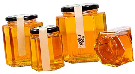 Mikinona 10stücke Sechseckige Transparente Glasflasche Honig-vorratsflasche Leeres Glas Nusszuckerbehälter Für Küche Zu Hause