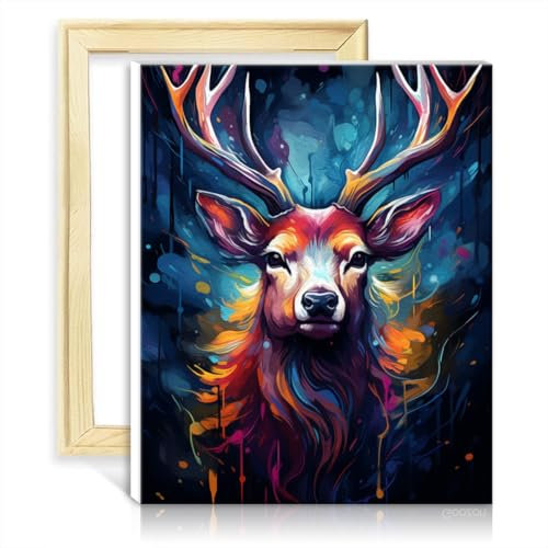 LiHEQING Ölgemälde Hirsch Tier DIY digitale Ölgemälde Kits auf Leinwand Kunsthandwerk Projekt für Zuhause Wanddekoration Geschenke kein Rahmen (60x75cm)