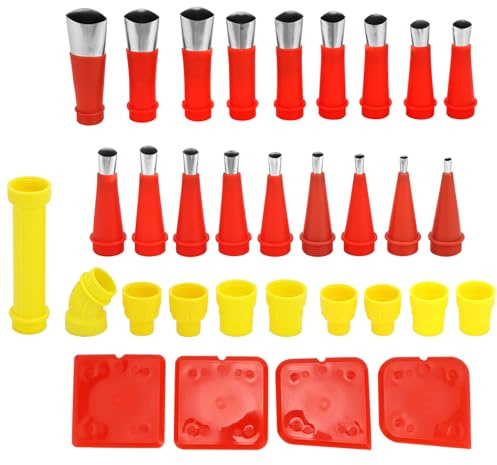 QWORK® 32 Stück Silikon Edelstahl Universal Düsen Set,Integrierte Gummidüse Werkzeug Kit für Innen und Außenprojekte,Rostfrei und Wiederverwendbar