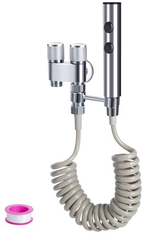 Bidet Portatile Kit Doccetta 2-In-1 Getto potente e spruzzo ampio con Deviatore 2 Vie, Tubo 3m e Supporto Doccetta per Animali Domestici Doccia Lavare i Capelli o Pulire Il Lavandino (Argento)