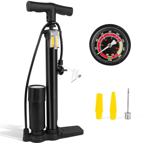 Pompa per Bicicletta, Pompa Bici con Manometro da 160 Psi, Pompetta Bici con Valvole Presta E Schrader, Pompa per Bicicletta, Pneumatici, Palla, Pompa ad Aria per Bicicletta