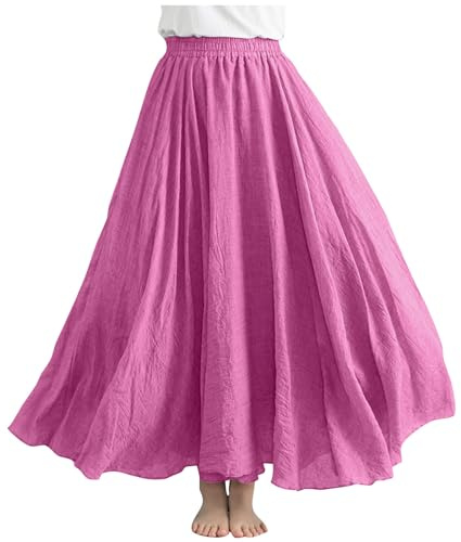 Flodxo Maxirock für Damen, elastische Taille, lange Sommerröcke, elegant, lässig, A-Linie, hohe Taille, Rock, Büro, Arbeit, fließend, schwingend, Boho, Strandröcke, Ausgehen, Tunika, Urlaubskleider,