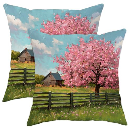 Set di 2 federe per cuscini con fiori di pesca, decorative, quadrate, per casa, divano, letto, 45 x 45 cm