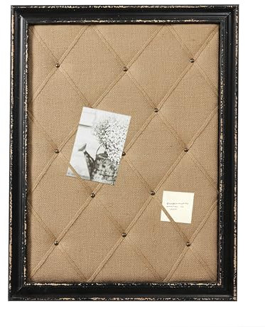 Sintosin Shabby Chic Korkwand Pinnwand mit Holzrahmen 52.5 x 68 cm, Rustikales Pinnwand Kork Schwarz, Cork Notice Board, Memo Board Leinen Deko, Pinboard für Crafting