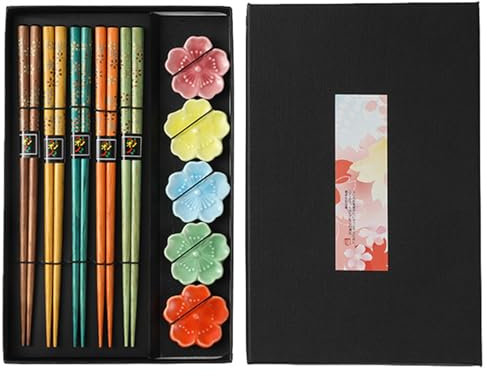 Zuzer 5 Paia Bacchette Sushi in Legno,Cinesi Chopsticks Riutilizzabile Bacchette con Porta,Ideale per Sushi Noodles