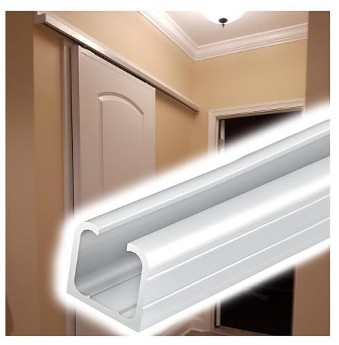 AMUFJJ Sliding door kit track rail Pocket Door Track Kit Heavy Duty, 14 12 10 8 6 4 2 FT Sliding Door Track Rollers Set for Kitchen Cabinet/Folding Panels/Wardrobe, Indoor Exterior(White,3ft/91.4cm)