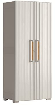Keter Armario Groove Escobero, Amario Escobero de almacenaje, Resina, 2 Puertas y 4 baldas Regulables en Altura, Color Beige, 180 x 80 x 45 cm