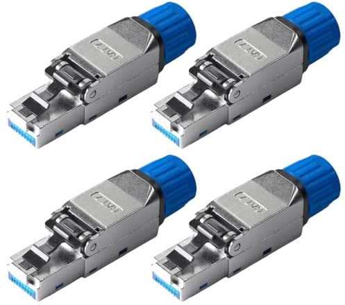 Oiieco Paquete de 4 conectores de paso RJ45 sin herramientas, enchufe Ethernet Cat6A/Cat7 chapado en oro, enchufe modular blindado sin herramientas