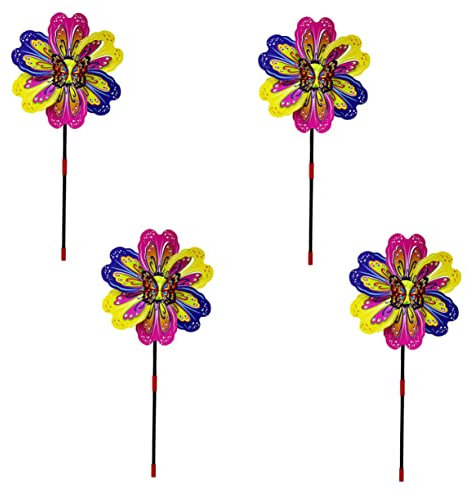 VANZACK 4pièces Moulin à Vent Extérieur Coloré Forme De Fleur Jouet Plastique pour Garçon Fille Décoration De Jardin Fête