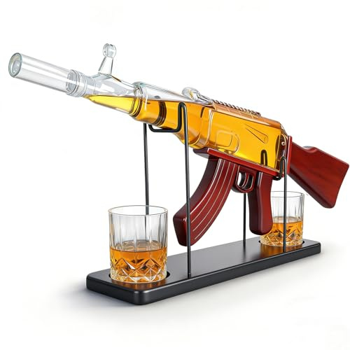 Gifts for Men Dad, AK Gun Whiskey Decanter Set with 2 Whiskey Glasses, 25 oz Large Liquor Decanter Set, Military Present for Father, Brother,Gun Liquor Dispenser，Father's Day Gifts
