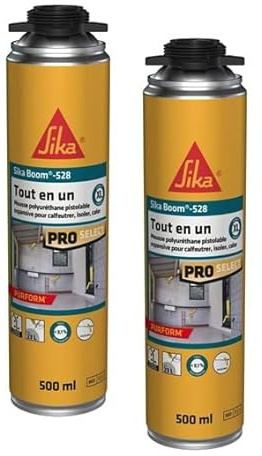 SIKA - Mousse polyuréthane Expansive Pistolable et Réutilisable - Sika Boom 528 Blanc - Fort Rendement 23 L - séchage ultra rapide pour jointer, calfeutrer, isoler sur multi-supports - 500 ml