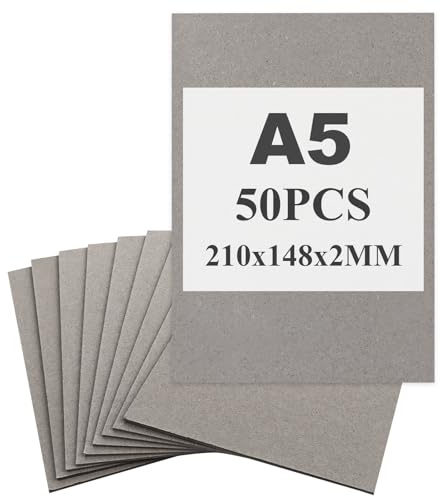 GBACHOOSE Lot de 50 cartes grises A5, épaisseur : 2 mm, en carton gris, 2 mm, format pour couverture de livres, reliure, cartes, invitations