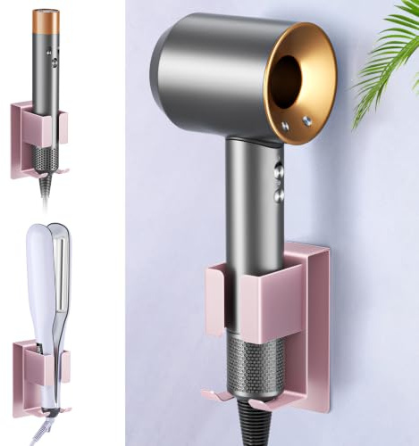 WAYASI Föhnhalter Wand, Föhn und Glätteisen Halterung Aufbewahrung, Fönhalterung Wa ndhalterung, Lockenstab Halterung für Fön, Selbstklebend Haartrocknerhalter Ohne Bohren (Roségold, 1PC)