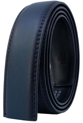 COTIDI Ceinture homme en cuir automatique à cliquet sans trous 35 mm de large sans boucle (120 cm, MARINE PATINE)