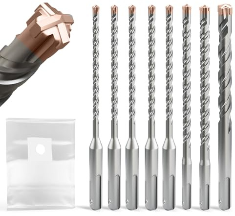 SDS Plus Steinbohrer-Set, 8 Stück (4–12 mm × 160 mm) mit titanbeschichteter, professioneller Wolframkarbid-Kreuzspitze, lange SDS-Hammerbohrer für Wand, Stein, Beton, Ziegel.