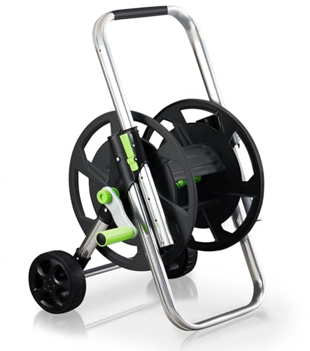 YESTAR Carrello Avvolgitubo da Giardino, Carrello Portatubo per Tubo da Giardino da 45m da 5/8 con Ruote, Corrimano Regolabile e Attacco Rapido