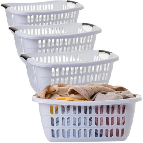 Wäschewanne 4er Set 30L | Wäschekorb Plastik Weiß Stapelbar | Wäschekörbe aus Kunststoff 55x37x20cm | Ergonomische Griffe | Wäschewanne Groß | Made in EU