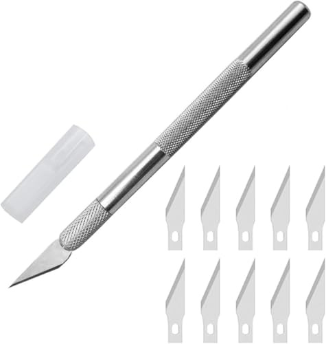 2 Professional Craft Knives with 12 Blades, Adults Carving Knife Hobby Knife Scalpel Knifes for Carving & Art Craft, Precision for DIY, Model Making, Leather, Wood & Foam Board Cutting
